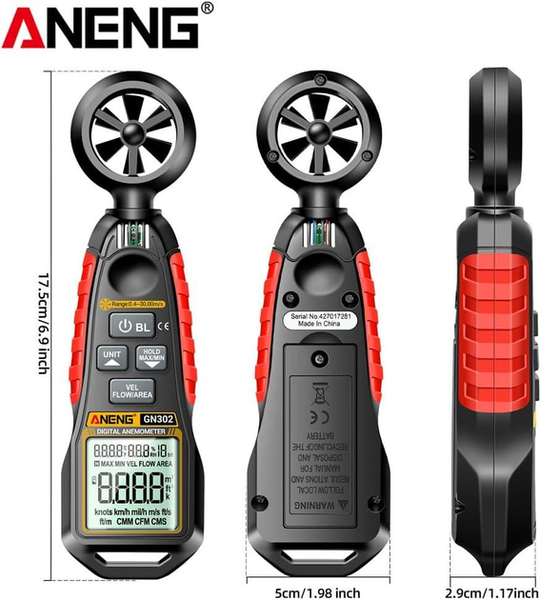 Цифровий анемометр ANENG GN302 вимірювач швидкості повітряного потоку ANENG GN302 фото