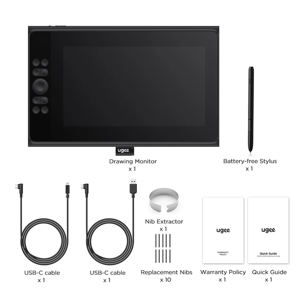 Графічний планшет Ugee UE12 Plus Black з діагоналлю 11.9&rdquo;, перо без підзарядки, 8 гарячих клавіш Ugee UE12 Plus Black фото