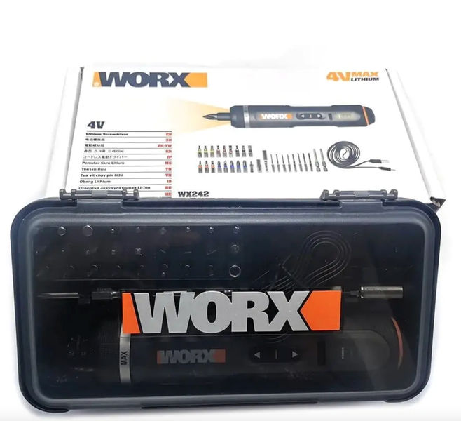 Електровикрутка Worx WX242, викрутка акумуляторна з набором біт в кейсі Worx WX242 фото