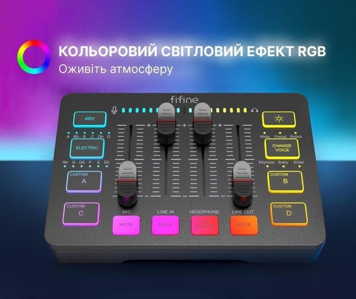 Ігровий та стрімерський аудіо мікшер Fifine Ampligame SC3 з XLR (Black) SC3  фото