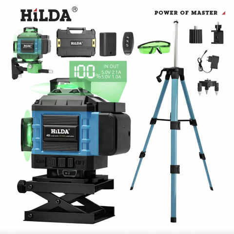 Лазерний рівень із жк-екраном HiLDA 4D, професійний нівелір із кейсом, лазерний рівень 16 ліній HiLDA 4D in case фото