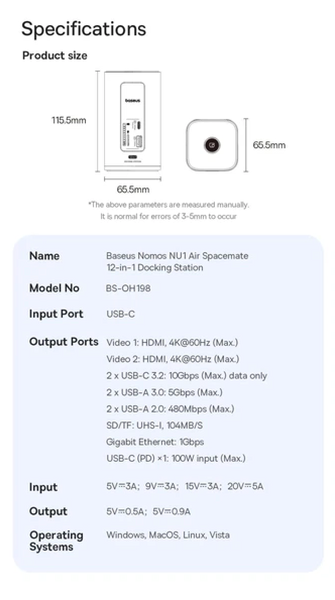 Док-станція Baseus Nomos NU1 Air 12в1 USB-C, 2x HDMI 4K, PD 100W, Ethernet, хаб для ноутбука Baseus hub 12in1 фото