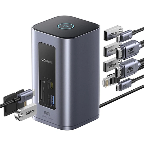 Док-станція Baseus Nomos NU1 Air 12в1 USB-C, 2x HDMI 4K, PD 100W, Ethernet, хаб для ноутбука Baseus hub 12in1 фото