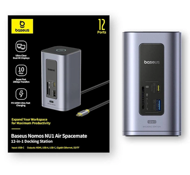Док-станція Baseus Nomos NU1 Air 12в1 USB-C, 2x HDMI 4K, PD 100W, Ethernet, хаб для ноутбука Baseus hub 12in1 фото